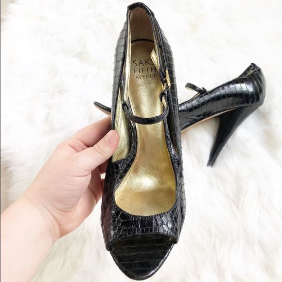 Saks Fifth Avenue Shelbie Black Peep Toe Heels - Picture 4 of 7